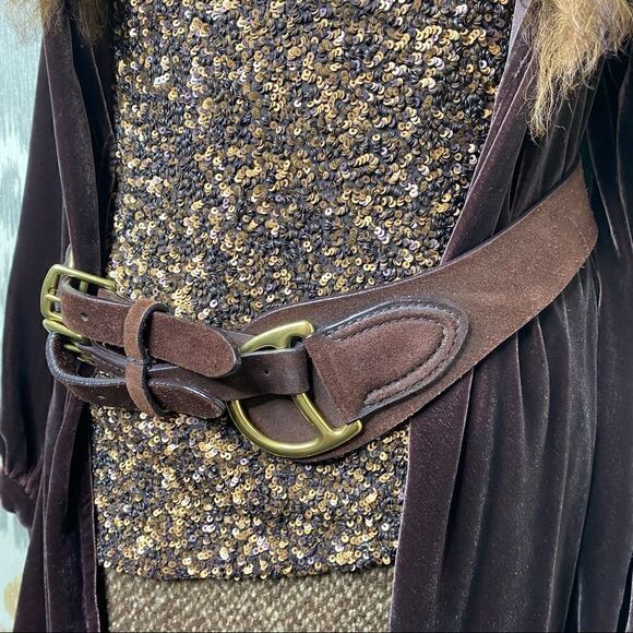 Ralph Lauren ~ Cocoa Brown Carlisle Shearling Collar Crushed Velvet Wrap Blouse - Picture 11 of 16